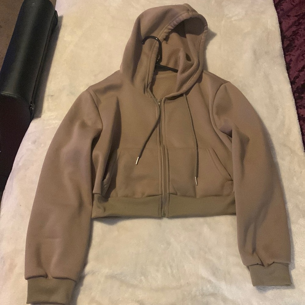 Cropped light brown zip up
